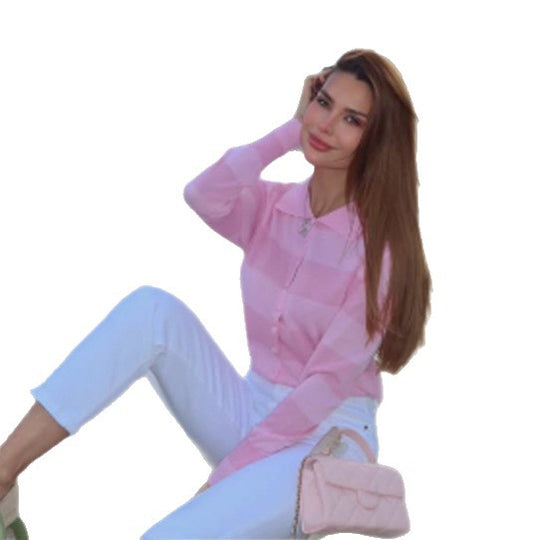 Damen Feiner Strickcardigan-Hemd mit Knopfleiste und Hemdkragen Nord Taschen