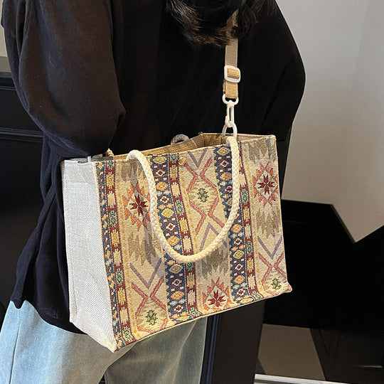 Damen Jute-Tasche mit traditionellem Ethno-Muster Nord Taschen
