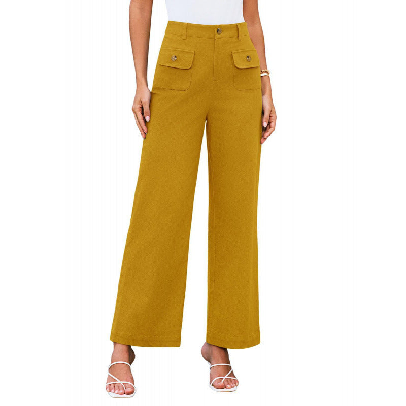 Damen High-Waist Palazzo-Hose mit aufgesetzten Knopf-Taschen Nord Taschen