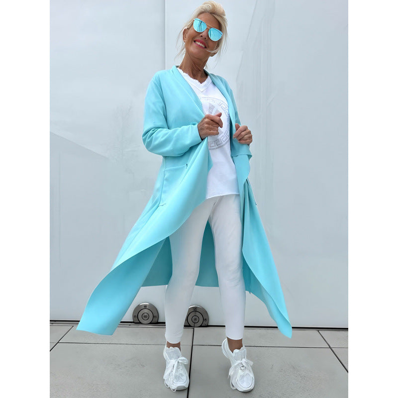 Damen Langer Fließender Longcardigan mit Wasserfall-Saum und Eingrifftaschen Nord Taschen