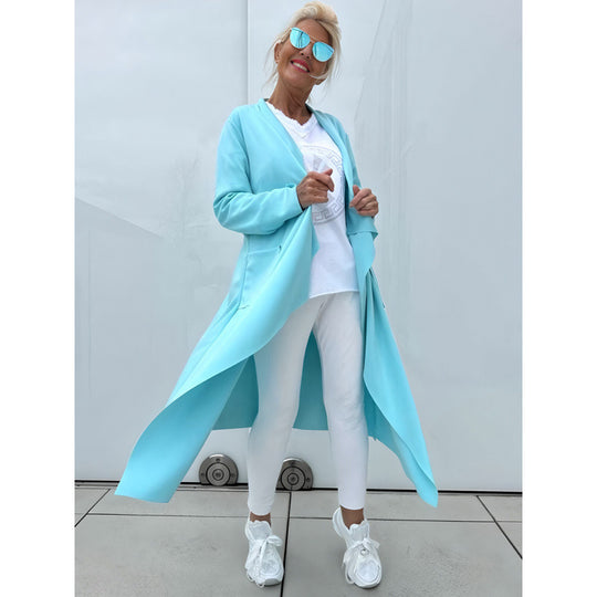 Damen Langer Fließender Longcardigan mit Wasserfall-Saum und Eingrifftaschen Nord Taschen