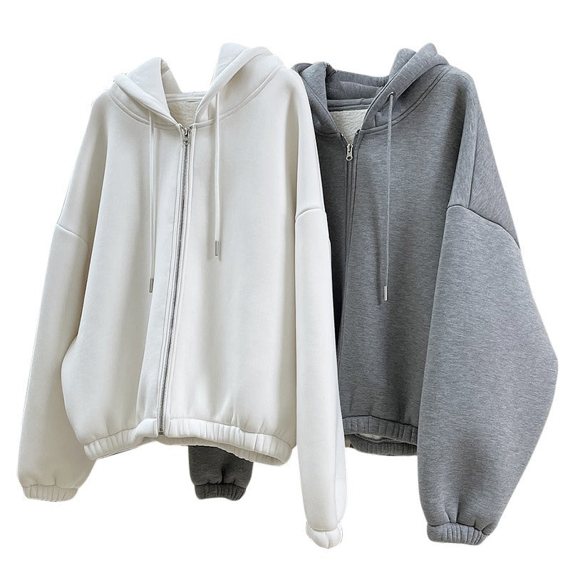 Damen Oversized Kapuzen-Zipjacke mit Teddyfutter und elastischem Saum Nord Taschen