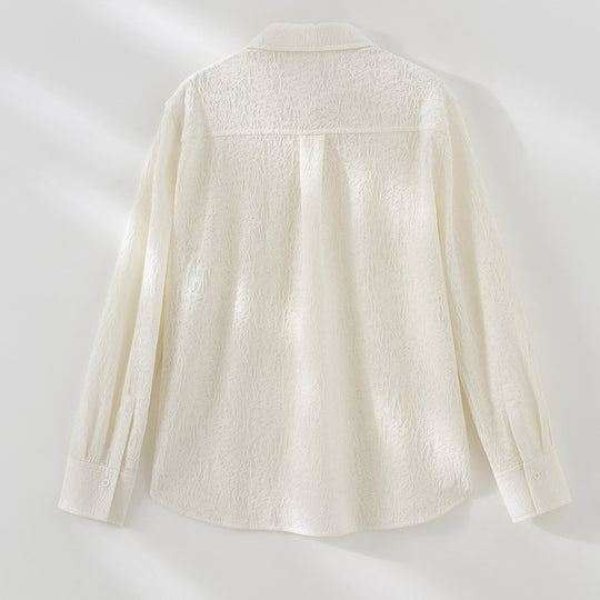 Damen Texturierte Oversize-Hemdbluse mit Hemdkragen und Manschetten Nord Taschen