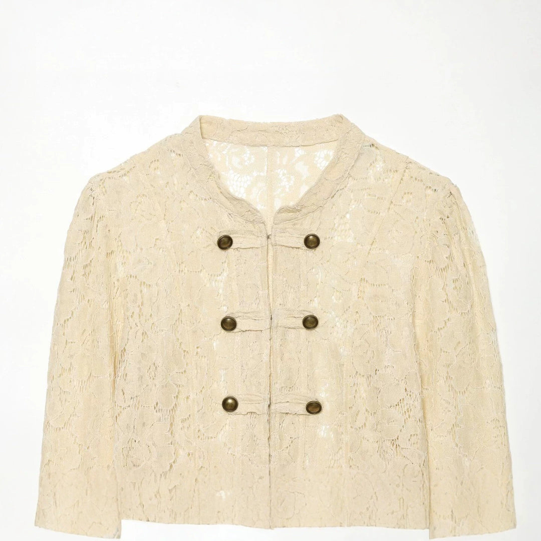 Damen Kurze Spitzenjacke im militärisch inspirierten Stil mit Stehkragen und Zierknopfleiste Nord Taschen