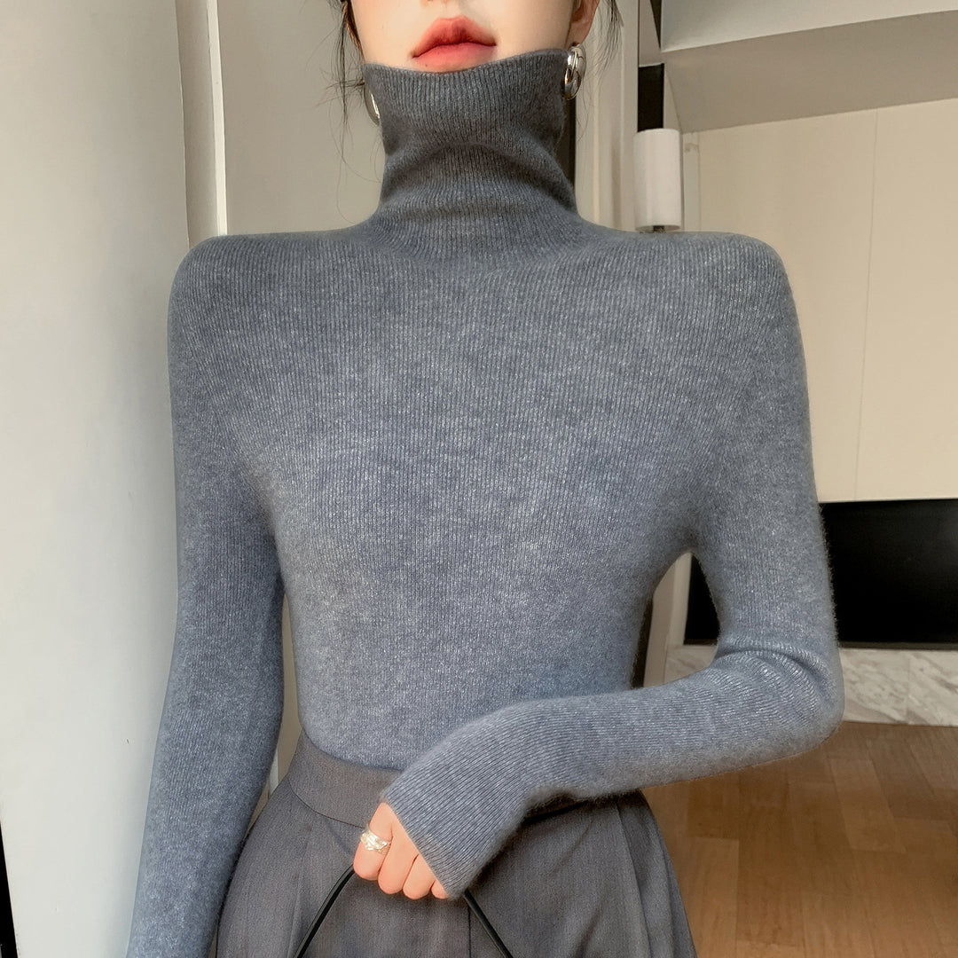 Damen Schlanker Feinstrickpullover mit hohem Rollkragen und feiner Rippstruktur Nord Taschen