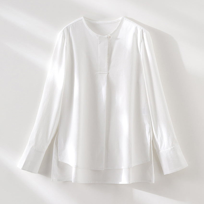 Damen Lässige Langarm-Bluse mit verdeckter Knopfleiste und Lagen-Saum Nord Taschen