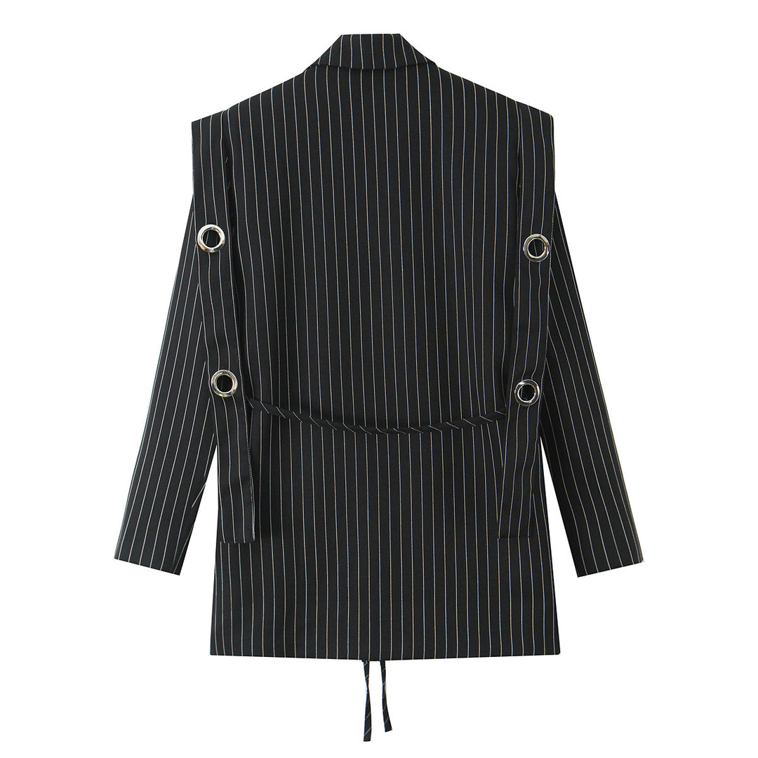Damen Nadelstreifen-Blazer mit Zierösen und Tunnelzugtaillierung Nord Taschen