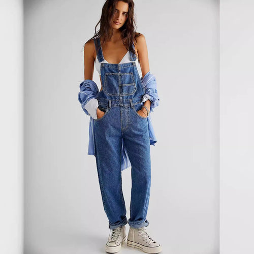 Damen lässige Denim-Latzhose mit praktischen Taschen und verstellbarem Bund Nord Taschen