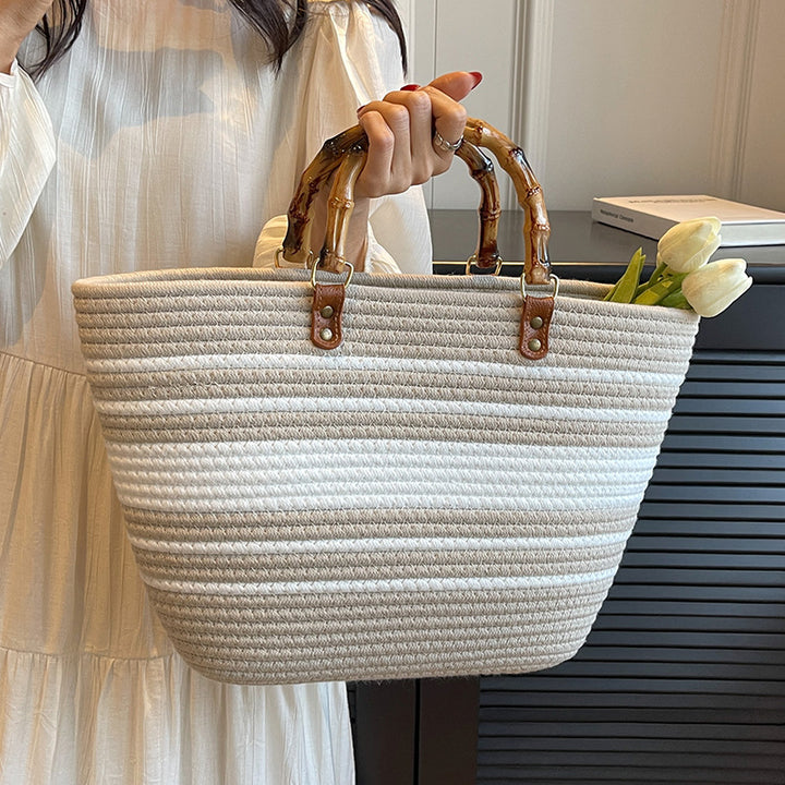 Damen Strandtasche mit handgefertigtem Bambusgriff Nord Taschen