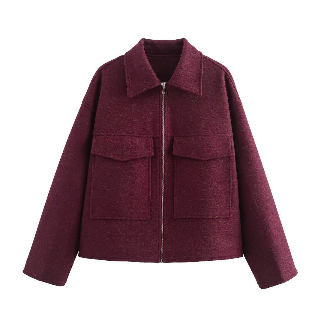 Damen Kurzjacke aus Wollmix mit großen Pattentaschen und durchgehendem Reißverschluss Nord Taschen