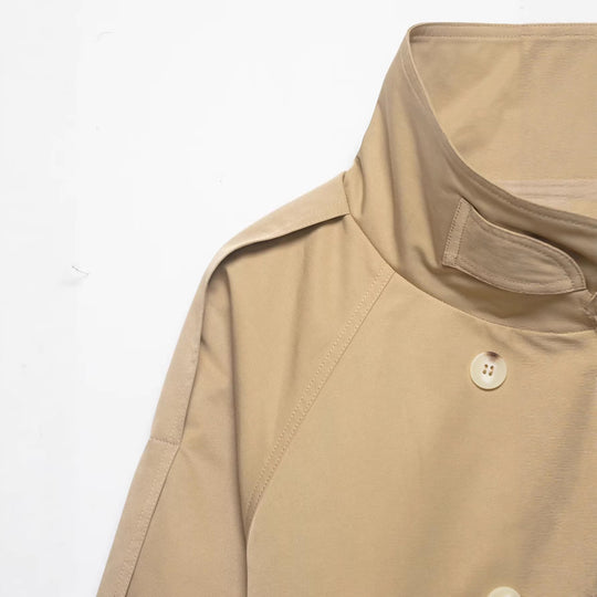 Damen Kurzcape-Trench mit hohem Stehkragen, doppelreihiger Knopfleiste und Bindegürtel Nord Taschen
