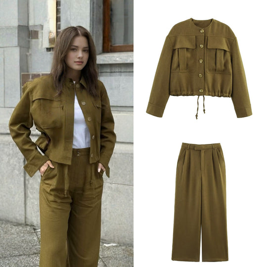 Damen Cropped Fieldjacke mit aufgesetzten Pattentaschen und Kordelzug Nord Taschen
