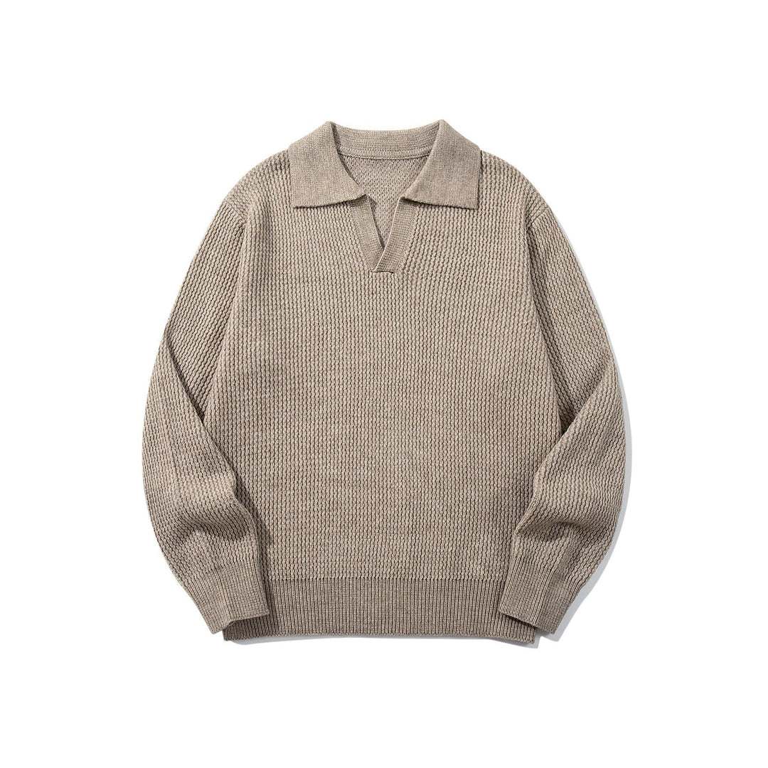 Herren Grobgestrickter Polokragen-Pullover mit V‑Ausschnitt und Rippenbündchen Nord Taschen