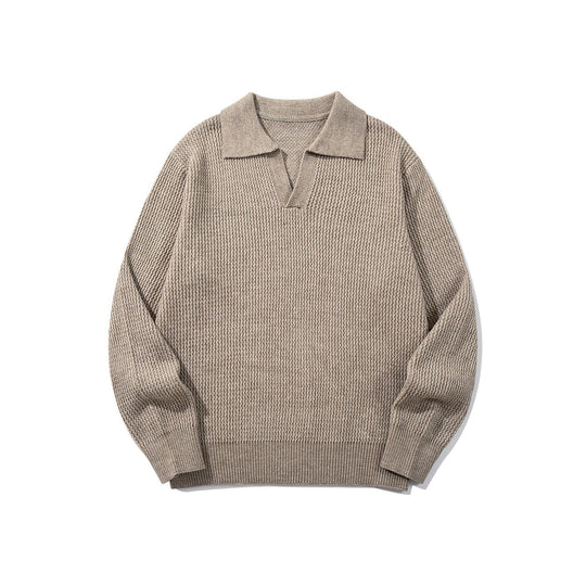 Herren Grobgestrickter Polokragen-Pullover mit V‑Ausschnitt und Rippenbündchen Nord Taschen