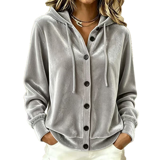 Damen Oversize Samt-Kapuzenjacke mit elastischem Saum und weiten Ärmeln Nord Taschen