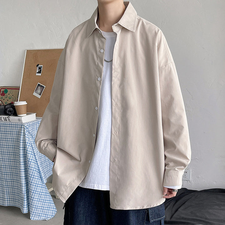 Herren leichtes Overshirt-Hemdjacke aus Baumwollmix mit verdeckter Knopfleiste, überschnittener Schulter und abgerundetem Saum Nord Taschen