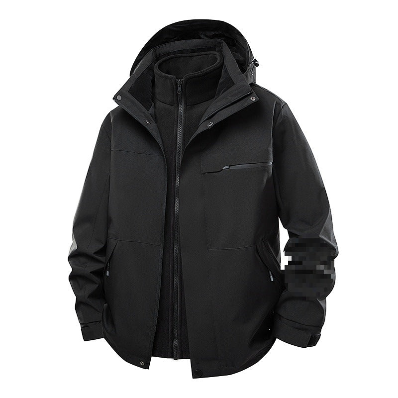 Herren zweilagige Funktions-Übergangsjacke mit abnehmbarer Fleece-Innenjacke, Kapuze & wasserabweisender Hülle Nord Taschen