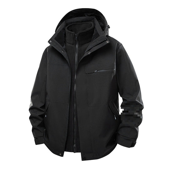 Herren zweilagige Funktions-Übergangsjacke mit abnehmbarer Fleece-Innenjacke, Kapuze & wasserabweisender Hülle Nord Taschen