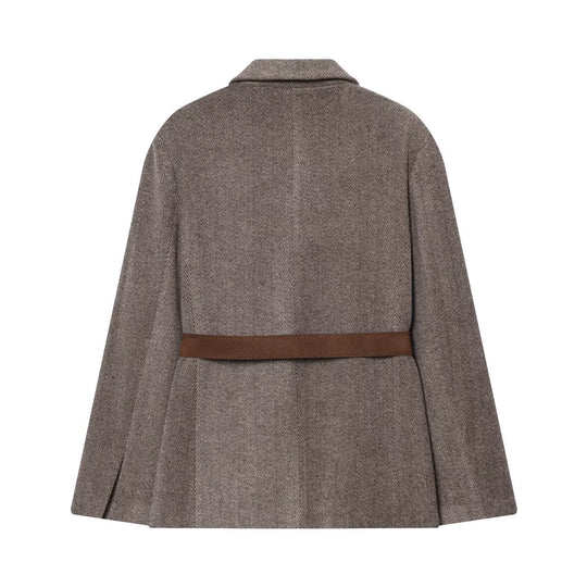 Damen Taillierter Herringbone-Blazer‑Mantel mit Bindegürtel Nord Taschen