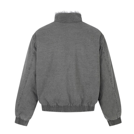 Damen gefütterte Denim-Bomberjacke mit Teddykragen und elastischem Saum Nord Taschen