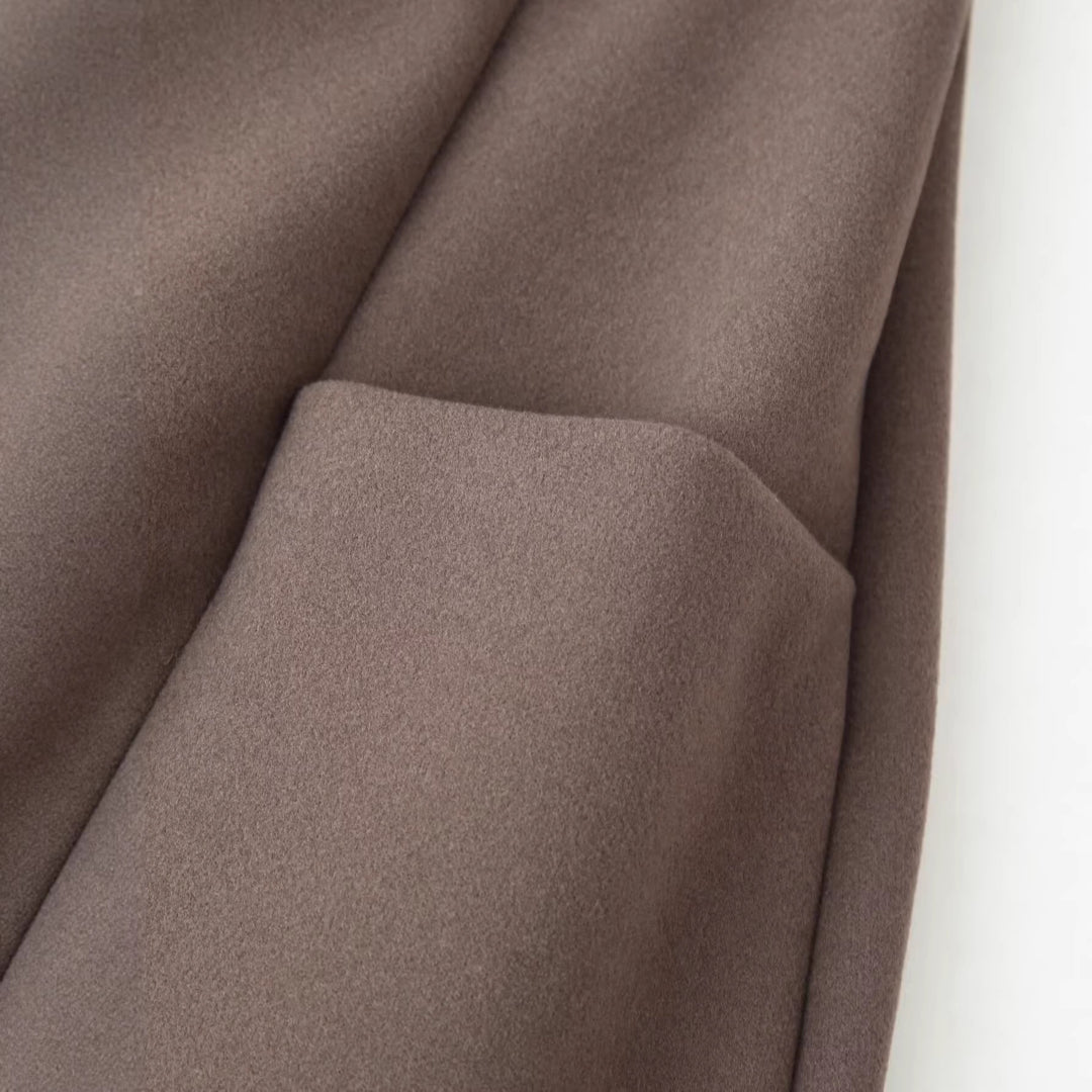 Damen Eleganter langer Wollmix-Mantel mit Schalkragen und aufgesetzten Taschen Nord Taschen