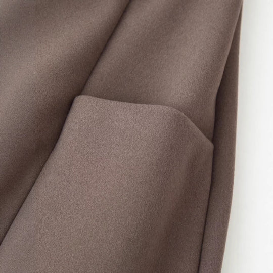 Damen Eleganter langer Wollmix-Mantel mit Schalkragen und aufgesetzten Taschen Nord Taschen