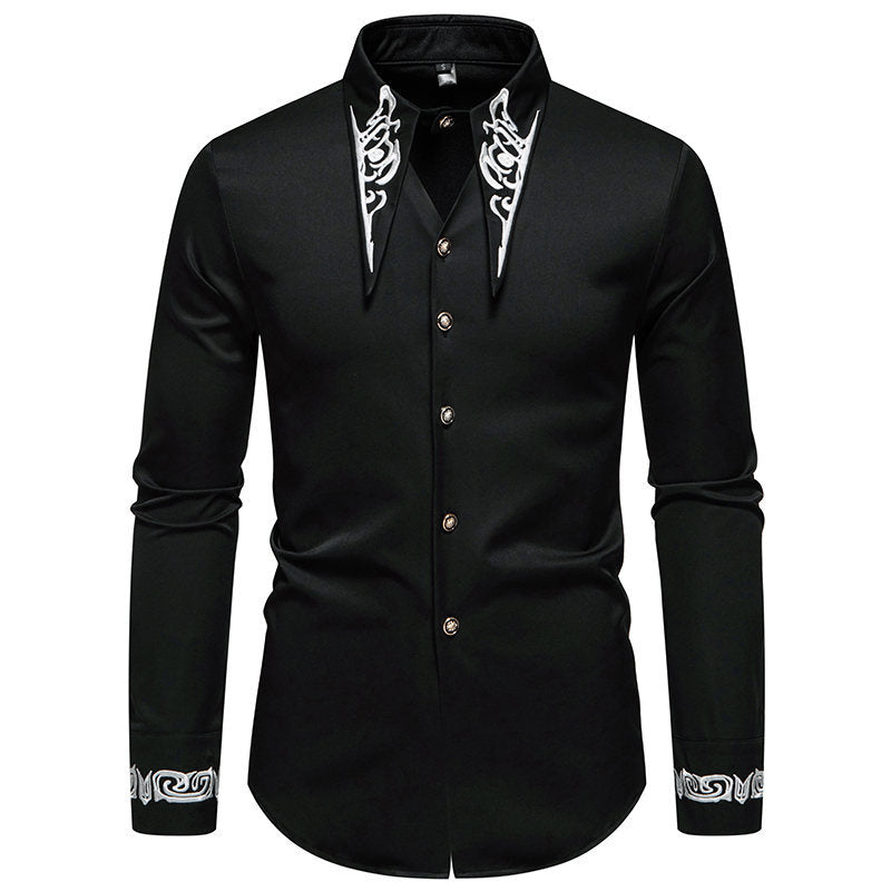 Herren Slim-Fit Business-Hemd mit Stickerei am Kragen und Manschetten Nord Taschen