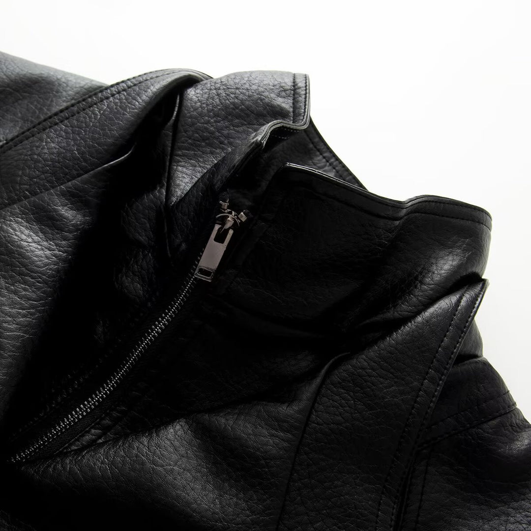 Damen Oversized Double-Breasted Kunstleder-Mantel mit Tunnelzug und Stehkragen Nord Taschen