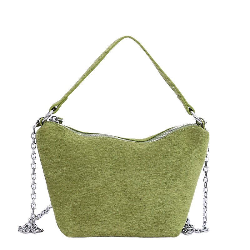Damen Veloursleder Hobo-Tasche mit dekorativem Kettenhenkel Nord Taschen