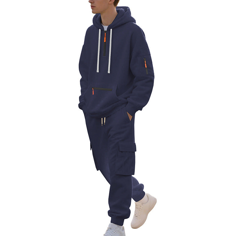 Herren Urbane Cargo-Jogging-Set mit Utility-Hoodie, Reißverschluss-Details und Cargo-Joggers Nord Taschen