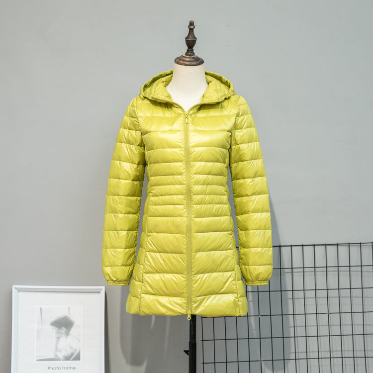Damen Leicht gesteppte Langjacke mit Kapuze und schlanker Silhouette Nord Taschen