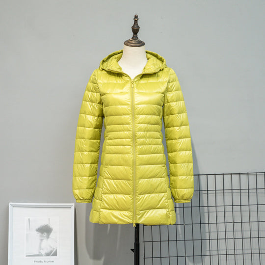 Damen Leicht gesteppte Langjacke mit Kapuze und schlanker Silhouette Nord Taschen