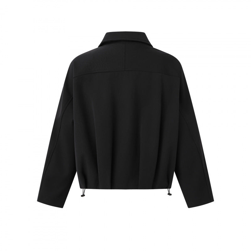 Unisex Kurz geschnittene kastige Zip‑Blousonjacke mit Hemdkragen, Kordelzugsaum und Druckknopf‑Taschen Nord Taschen