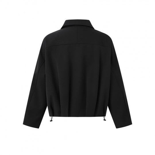 Unisex Kurz geschnittene kastige Zip‑Blousonjacke mit Hemdkragen, Kordelzugsaum und Druckknopf‑Taschen Nord Taschen