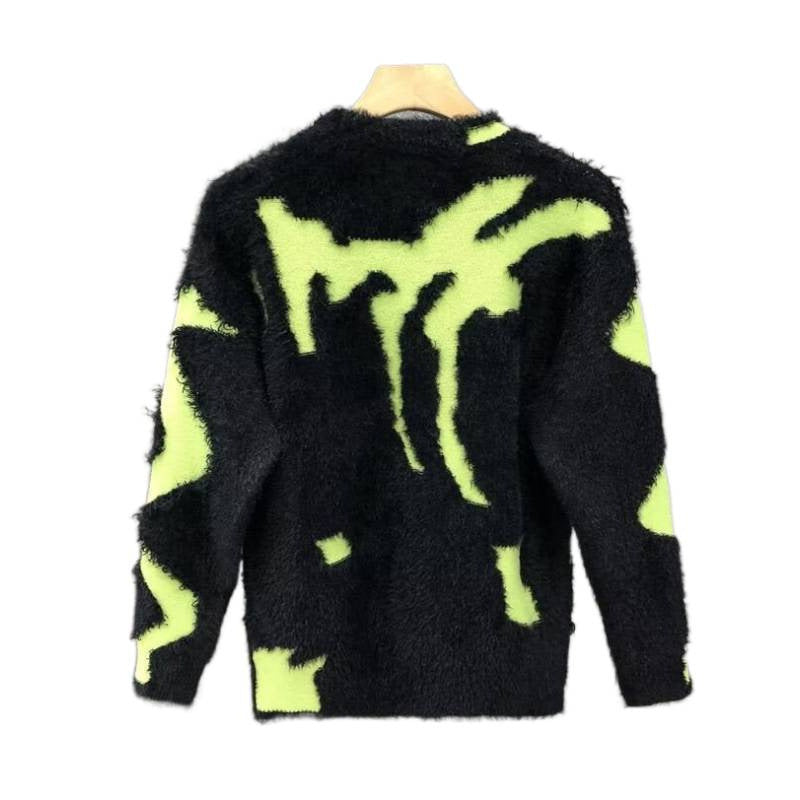 Unisex Flauschiger Oversize-Strickpullover mit abstraktem Destroy-Detail und Strukturmix Nord Taschen