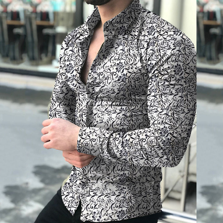 Herren figurbetontes Langarmhemd mit feinem Ornamentmuster und stretch Baumwollmischung Nord Taschen