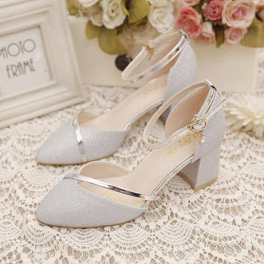 Damen elegantes Hochzeits-Absatzschuh mit glitzerndem Obermaterial und modischen Riemen