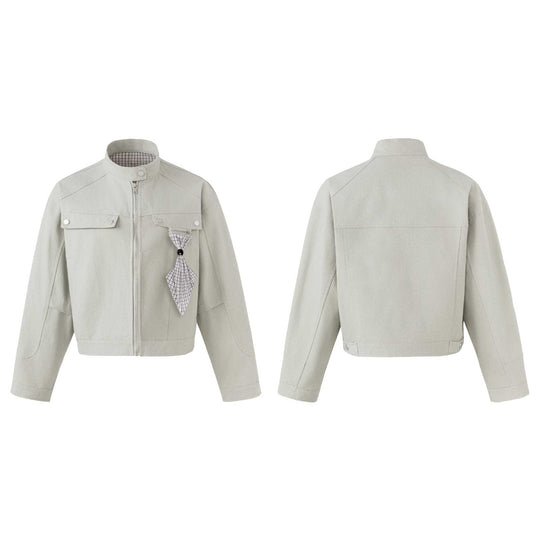 Damen Kurzer Blouson im Fieldstil mit Stehkragen, Brustklappen und abnehmbarem Anhänger Nord Taschen