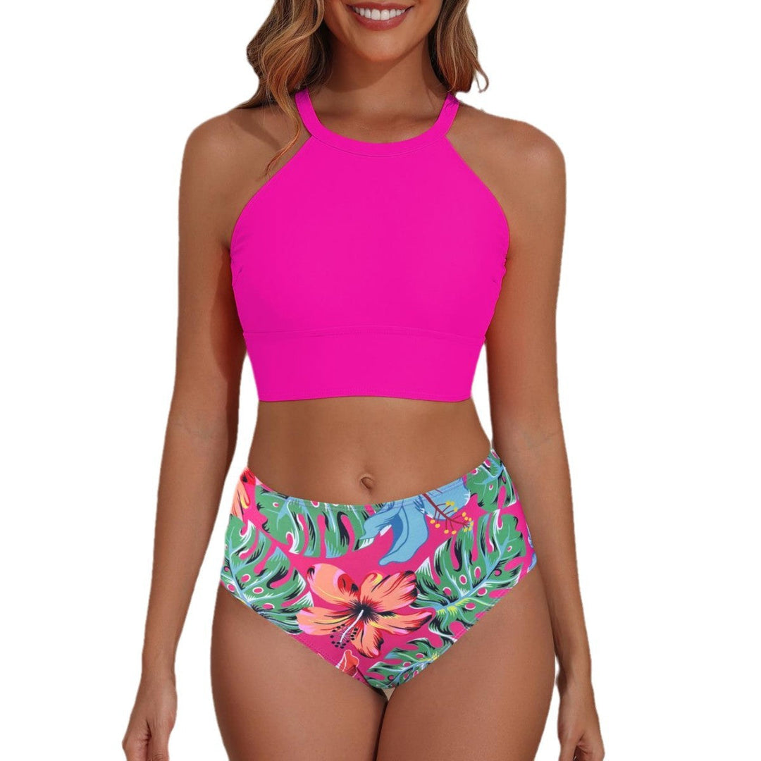Damen Sportlicher Bikini-Set mit hohem Bund und rückenfreier Oberseite