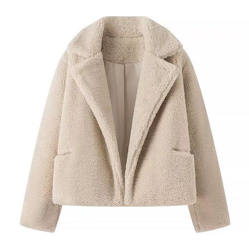Damen Kurz geschnittene Teddy‑Boxyjacke mit Schalkragen und praktischen Eingrifftaschen Nord Taschen