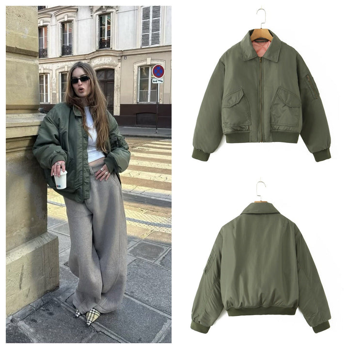 Damen lässige Bomberjacke mit praktischen Taschen