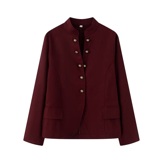 Damen Elegante Kurzjacke mit Stehkragen, Zierriegelknöpfen und Pattentaschen Nord Taschen
