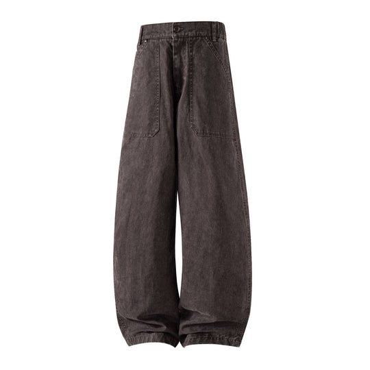 Damen Weite Utility-Jeanshose mit hoher Taille und großen aufgesetzten Taschen Nord Taschen