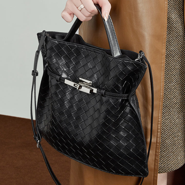 Damen geflochtene Shopper Tasche mit modernem Verschluss Nord Taschen