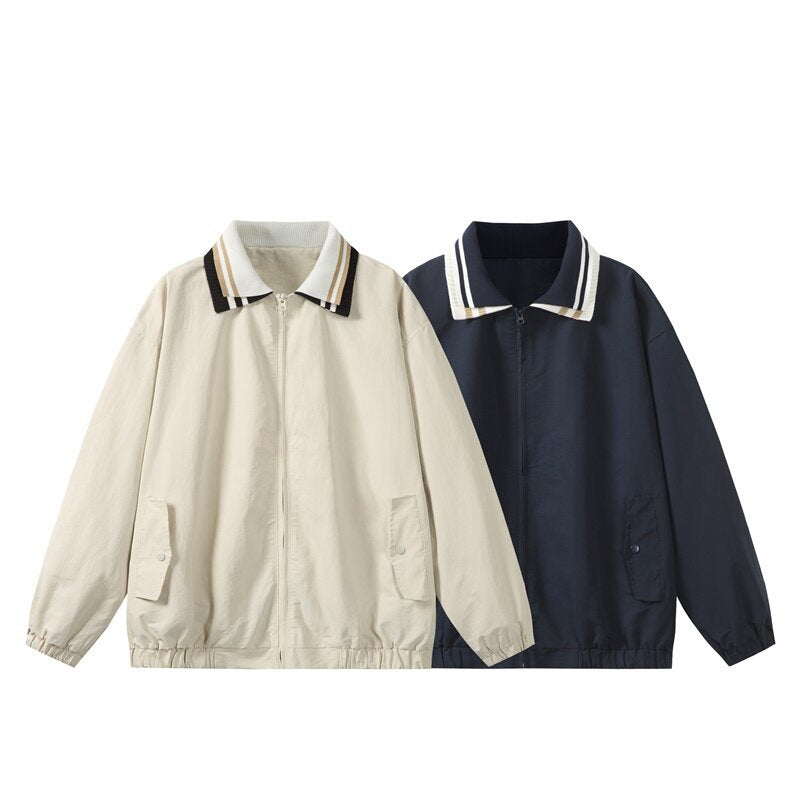 Herren Leichte Harrington‑Style Bomberjacke mit gestreiftem Rippkragen und Druckknopf‑Taschen Nord Taschen