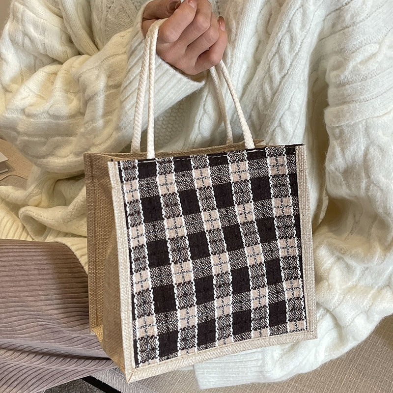Damen Jute-Umhängetasche mit modernem Karomuster Nord Taschen