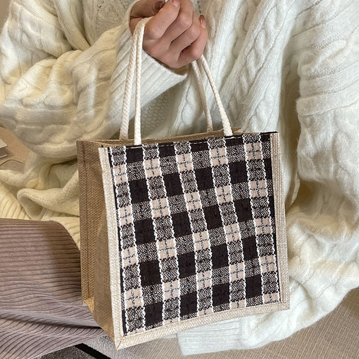 Damen Jute-Umhängetasche mit modernem Karomuster Nord Taschen
