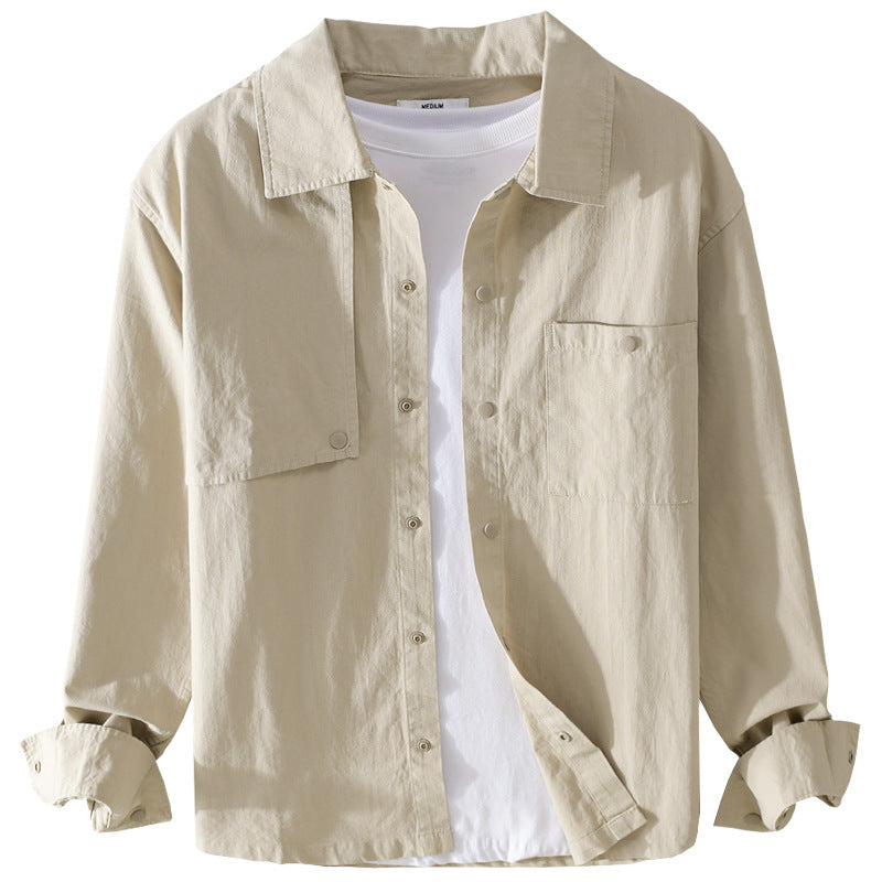 Herren Minimalistisches Baumwoll-Utility-Overshirt mit Druckknopf-Leiste und Brusttaschen Nord Taschen