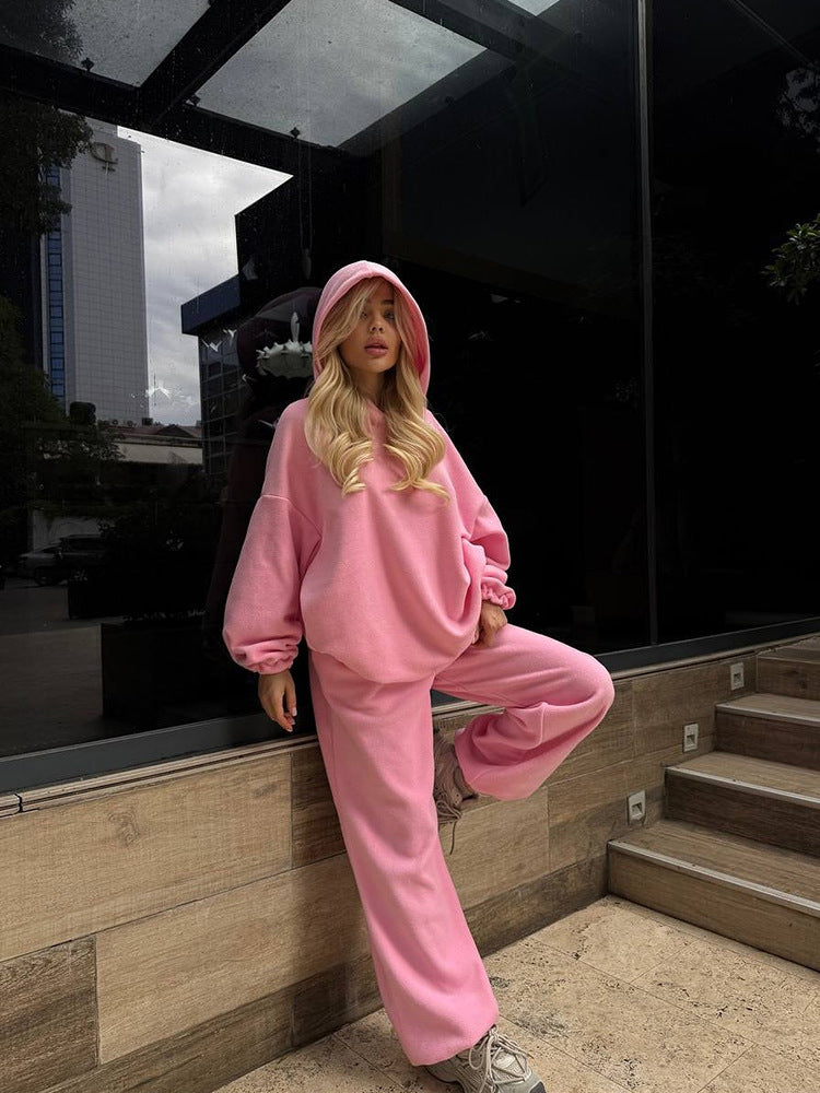 Damen oversized Kapuzen-Sweatshirt mit Ballonärmeln und weite High-Waist Jogginghose Nord Taschen
