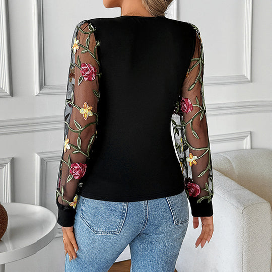 Damen Elegante Bluse mit floralen Spitzenärmeln Nord Taschen